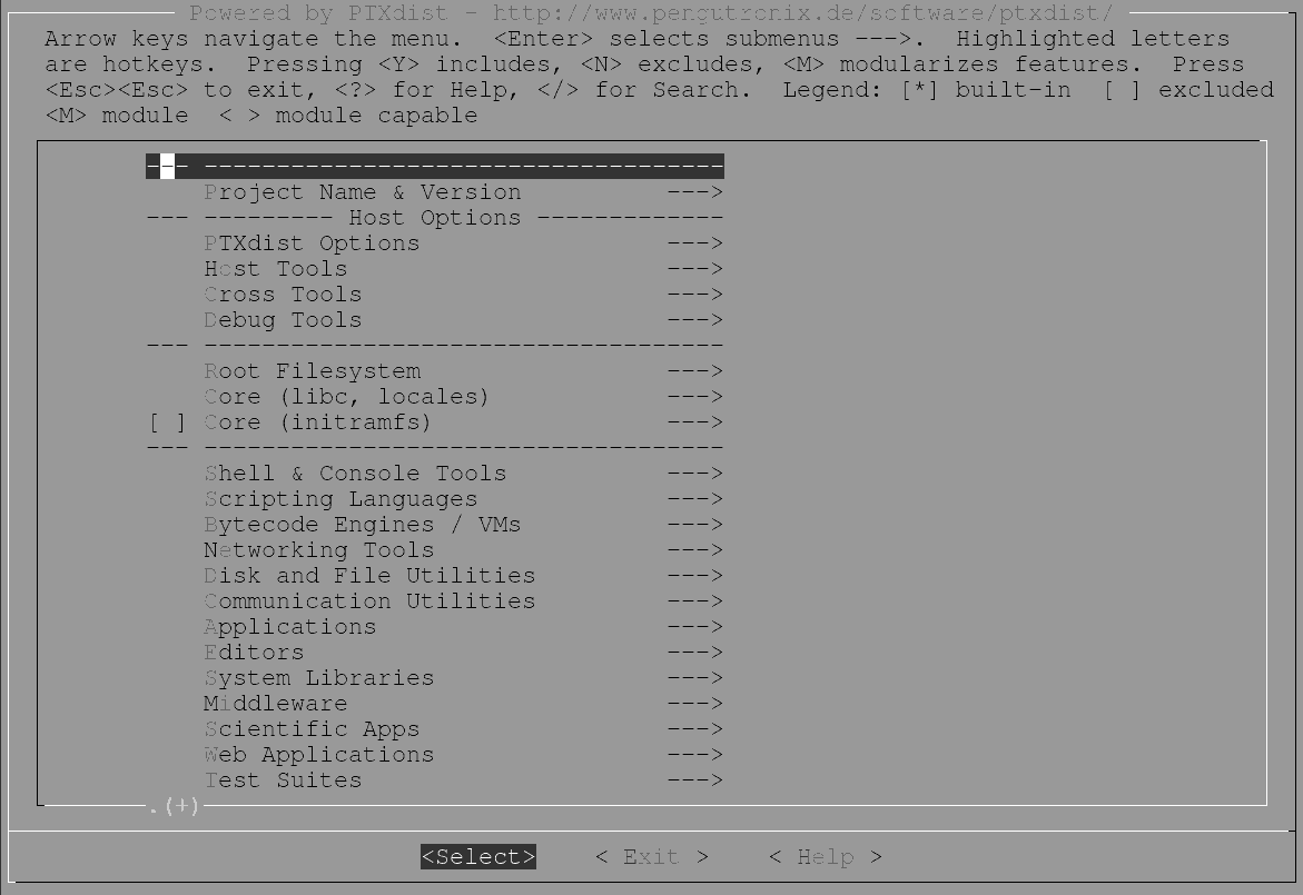 Main userland configuration menu